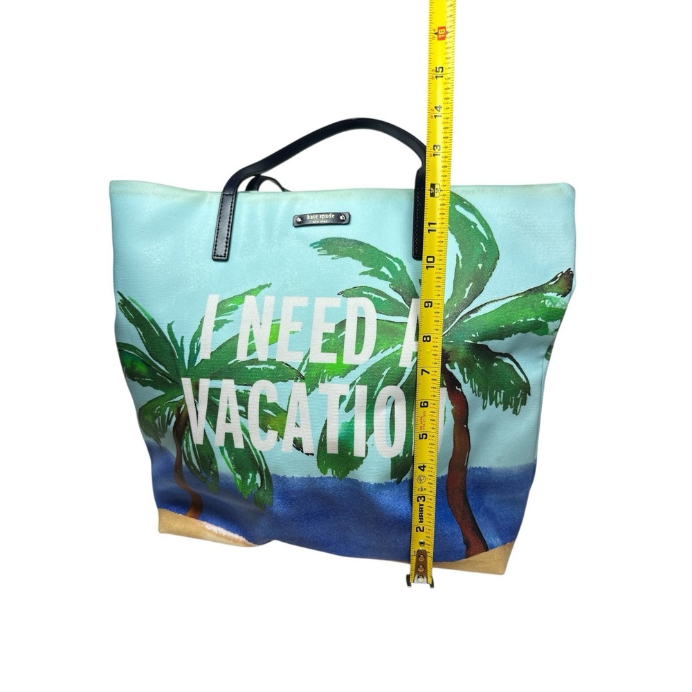 Kate Spade "I Need A Vacation" Palm Tree Ocean Beach Print Bon Shopper Tote Bag - Picture 14 of 16